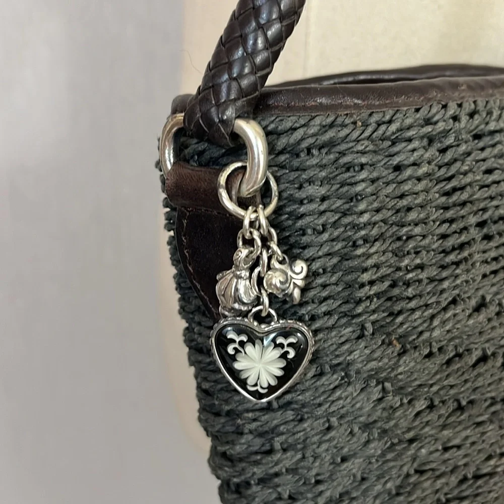 Brighton Black Woven Shoulder Bag with Dark Brown Trim